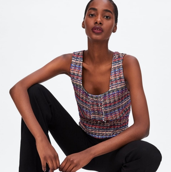 NWT Zara Metallic Thread Crop Top Small - Picture 10 of 11